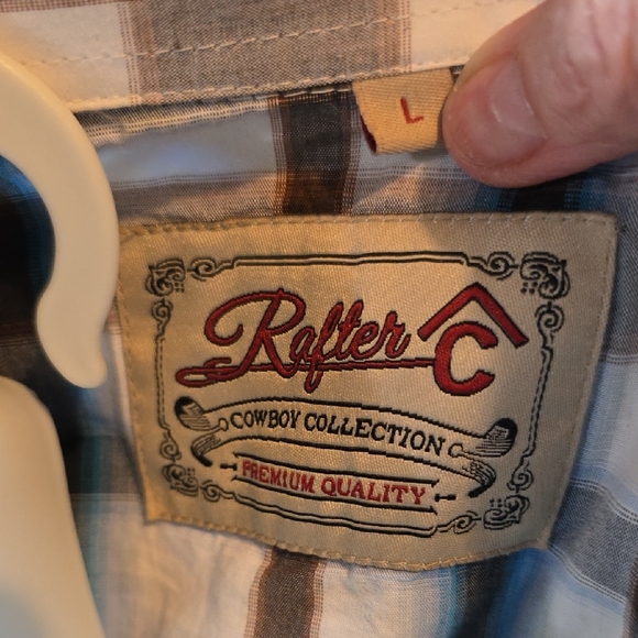 Rafter C Cowboy Collection Blue Plaid Pearl Snap Western Shirt Mens L - Picture 2 of 9